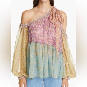Zimmerman Carnaby Floral Off The Shoulder Silk Top